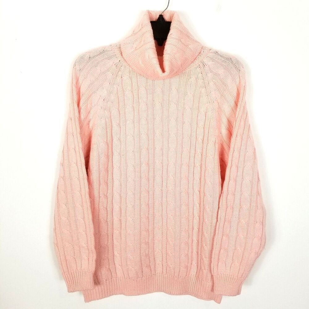 Talbots Women Wool Blend Cableknit Sweater Size M Blush Pink Turtleneck Pullover